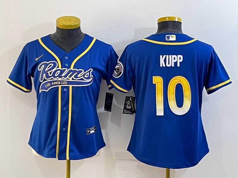 Womens Los Angeles Rams #10 Cooper Kupp Royal With Patch Cool Base Stitched Baseball Jersey